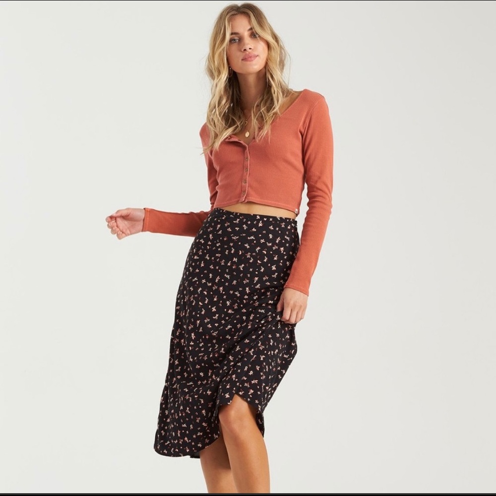 Billabong Black Floral Midi Skirt